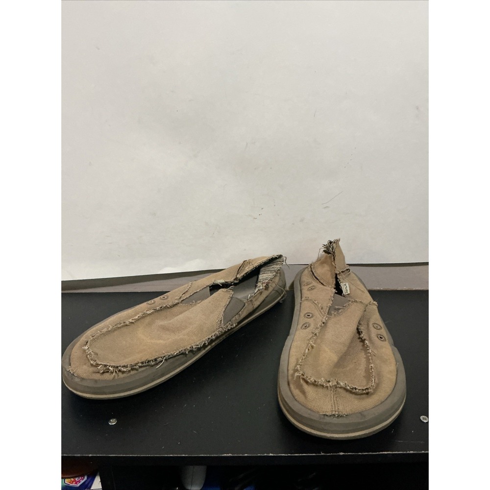 Sanuk Vagabond Tripper Mens Size 13 Khaki Brown Woven Slip On Shoes DAMAGED